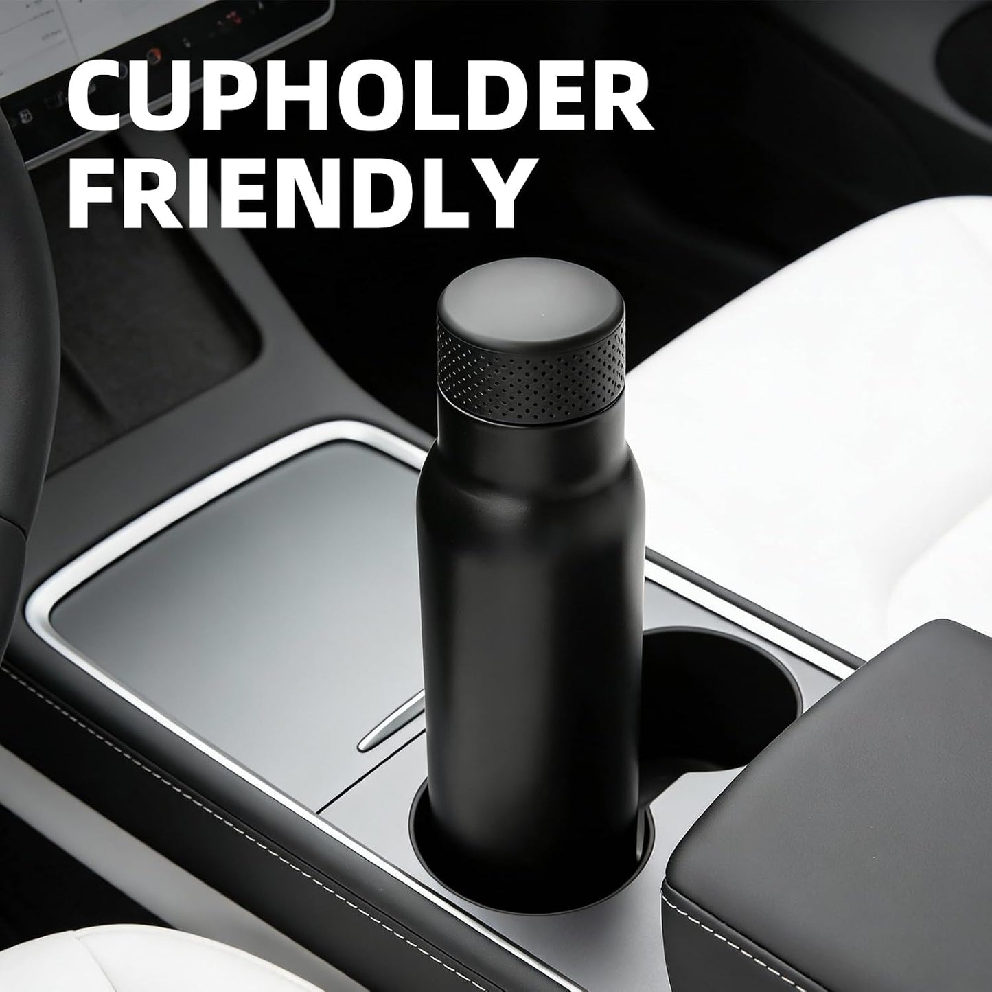 BJPKPK 21 oz Insulated Water Bottle, Leakproof Stainless Steel Flask | Double Wall Vacuum, Keeps Hot/Cold, Metal, BPA Free, Dishwasher Safe, Slim, Cupholder, Narrow, Reusable, Black