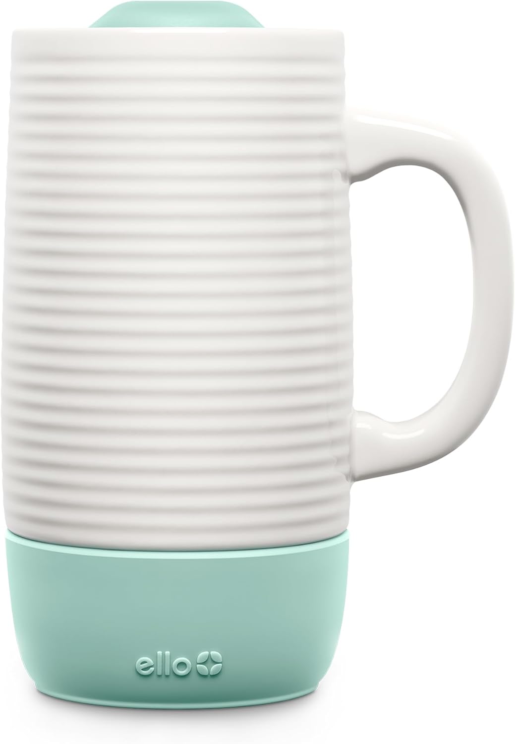 Ello Jane 18oz Ceramic Travel Mug with Handle, Splash-Resistant Slider Lid and Built-in Coaster, Perfect for Coffee and Tea, BPA Free, Dishwasher Safe, Holiday Gift Her Him, Yucca | Splash-resistant ceramic coffee tumbler with handle and silicone base. BP