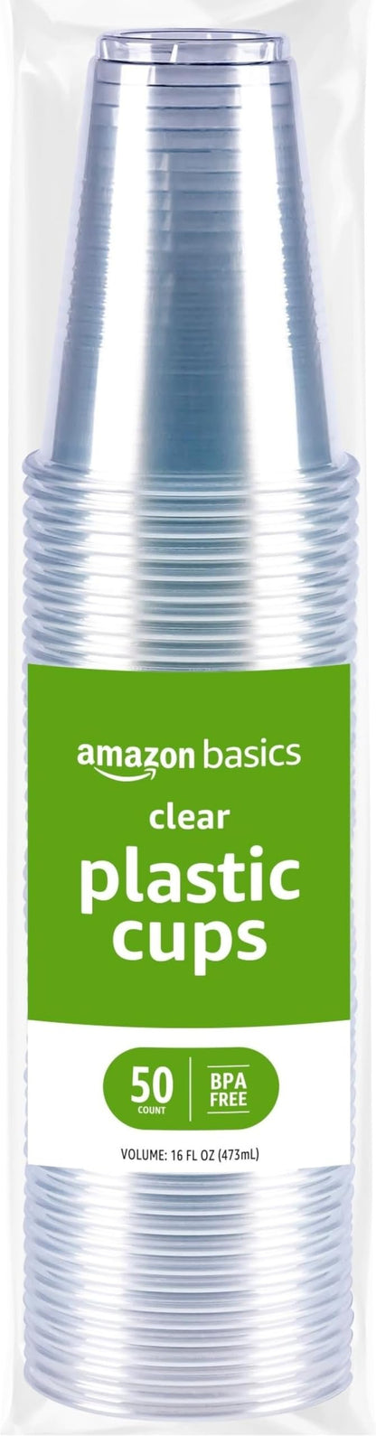Amazon Basics Small Disposable Clear Plastic Cups, 9oz, 100 Count