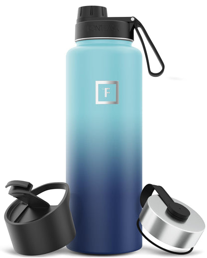 IRON °FLASK 40 oz Wide Mouth Water Bottle with Straw | Insulated Stainless Steel Sports Water Bottle with Leakproof Straw Lid - BPA Free, Cold 24 Hrs, Sweat Free (Midnight Black)