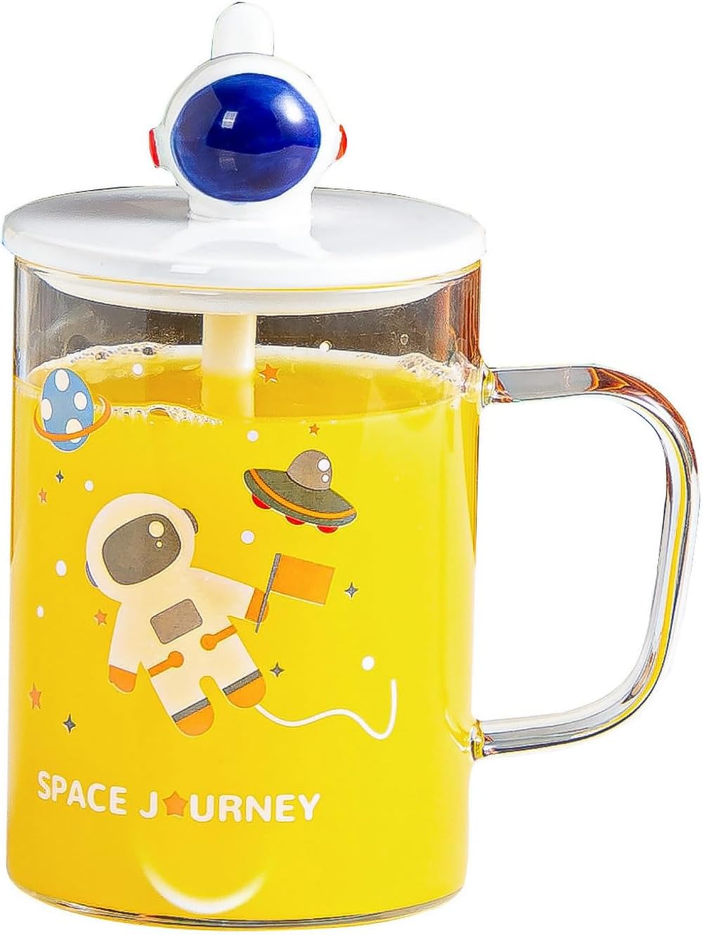 450ml/15oz Covered Large Capacity Glass Cup Creative Straight Tube Breakfast Milk Cup-GK-B model