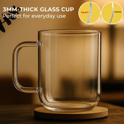 Aquach 20oz Glass Coffee Mugs Set of 2, Clear Borosilicate Cups with Handle | Dishwasher/Microwave Safe, Borosilicate Glass, Single-walled, Smooth Rim, Handle Comfort, Large Capacity