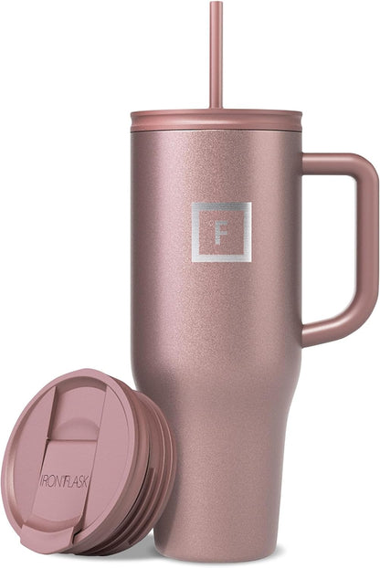 IRON °FLASK 40 oz Co-Pilot Insulated Travel Mug | Insulated Travel Mug with Straw & Flip Cap Lids - Cup Holder Fit, Leakproof, BPA Free (Aurora)