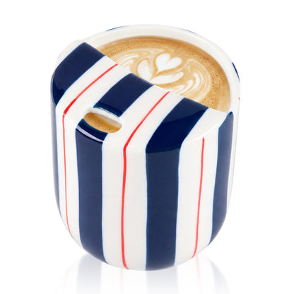 1 pcs Ceramic Mug with Sip Hole 10 oz deep Blue red Striped | Ice Coffee Mug, Travel Mugs,Novelty Hand Painted,Heat Resistant,Non Slip,Built in One Lid,Coffee Lovers Appreciation Gift