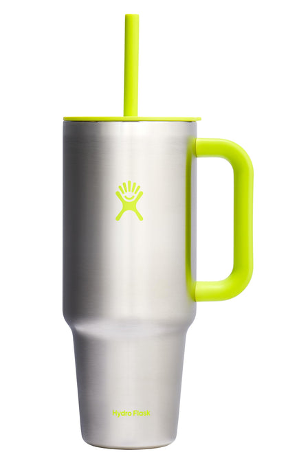 Hydro Flask Travel Tumbler with Handle, Lid and Straw - Insulated Stainless Steel in 40 Oz Agave