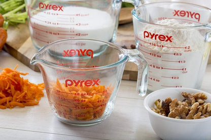 Pyrex Essentials (3-Pack) Glass Measuring Cups Set (1, 2 & 4 Cup) | For prepping, baking and cooking, preheated oven, dishwasher, freezer, and microwave safe