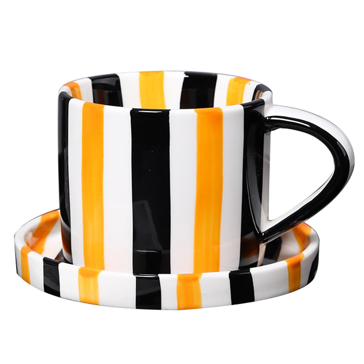 8 Oz Coffee Mug Large Espresso Cups With Saucer Ceramic Coffee Mugs Porcelain Coffee Cup With Saucer Hand-Painted Striped Art Cup And Saucer,C
