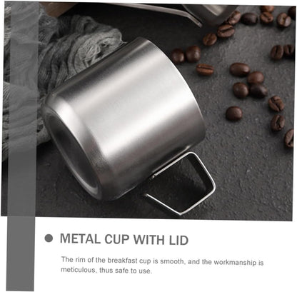 VICASKY Stainless Steel Double Breakfast Cup with Handle Insulated Milk and Cereal Mug for Home and Restaurant Use Household Stainless Mug Silver