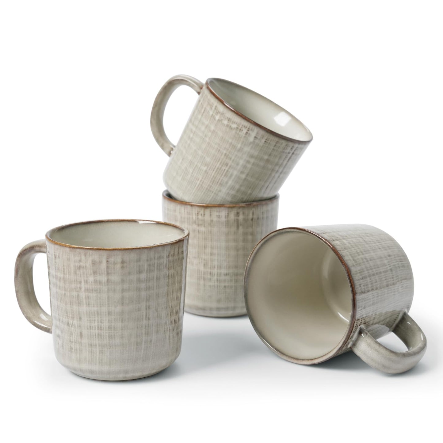 famiware Coffee Mug Set of 4, Annecy 14 oz Ceramic Cups Set with Handle | Stoneware Coffee Cup Set, Microwavable and Dishwasherable Stoneware, Drinkware Set for Tea, Latte, Cappuccino, Grey White