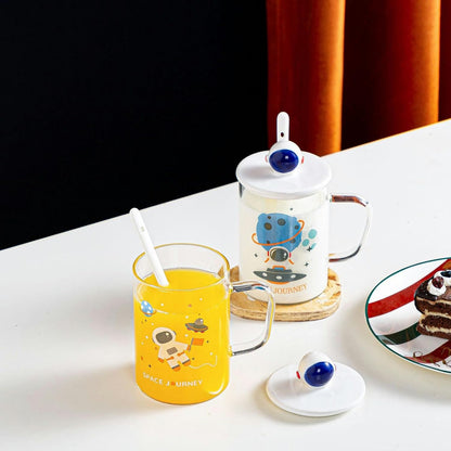 450ml/15oz Covered Large Capacity Glass Cup Creative Straight Tube Breakfast Milk Cup-GK-B model