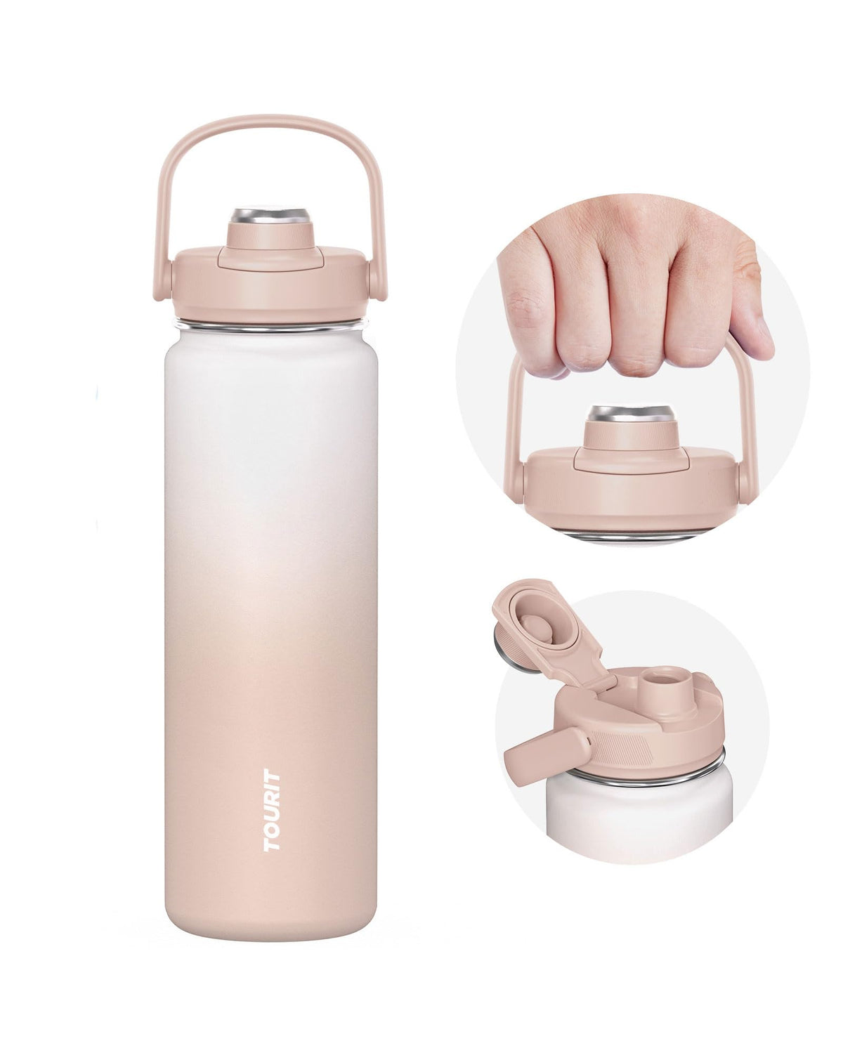 TOURIT 24 oz Insulated Stainless Steel Water Bottle, Obsidian | Double-wall vacuum thermal flask with top handle, leakproof & BPA-free design for sports, gym, hiking & travel use