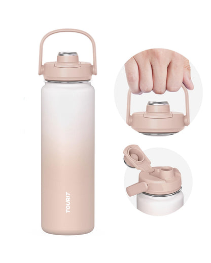 TOURIT 24 oz Insulated Stainless Steel Water Bottle, Obsidian | Double-wall vacuum thermal flask with top handle, leakproof & BPA-free design for sports, gym, hiking & travel use
