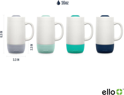 Ello Jane 18oz Ceramic Travel Mug with Handle, Splash-Resistant Slider Lid and Built-in Coaster, Perfect for Coffee and Tea, BPA Free, Dishwasher Safe, Holiday Gift Her Him, Yucca | Splash-resistant ceramic coffee tumbler with handle and silicone base. BP
