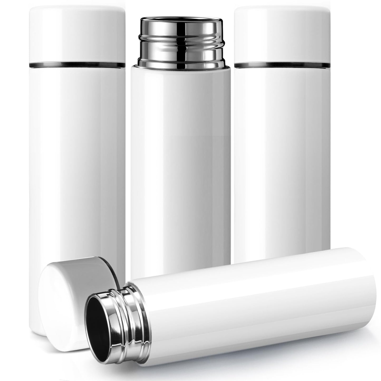 Vesici 4 Pack Mini Insulated Stainless Water Bottle,Silver | 4.4 oz Small Insulated Flask, for Purse Leak Proof Pocket, Keeps Drink Cold and Hot, for Women Kids Lunch Bag Coffee Travel