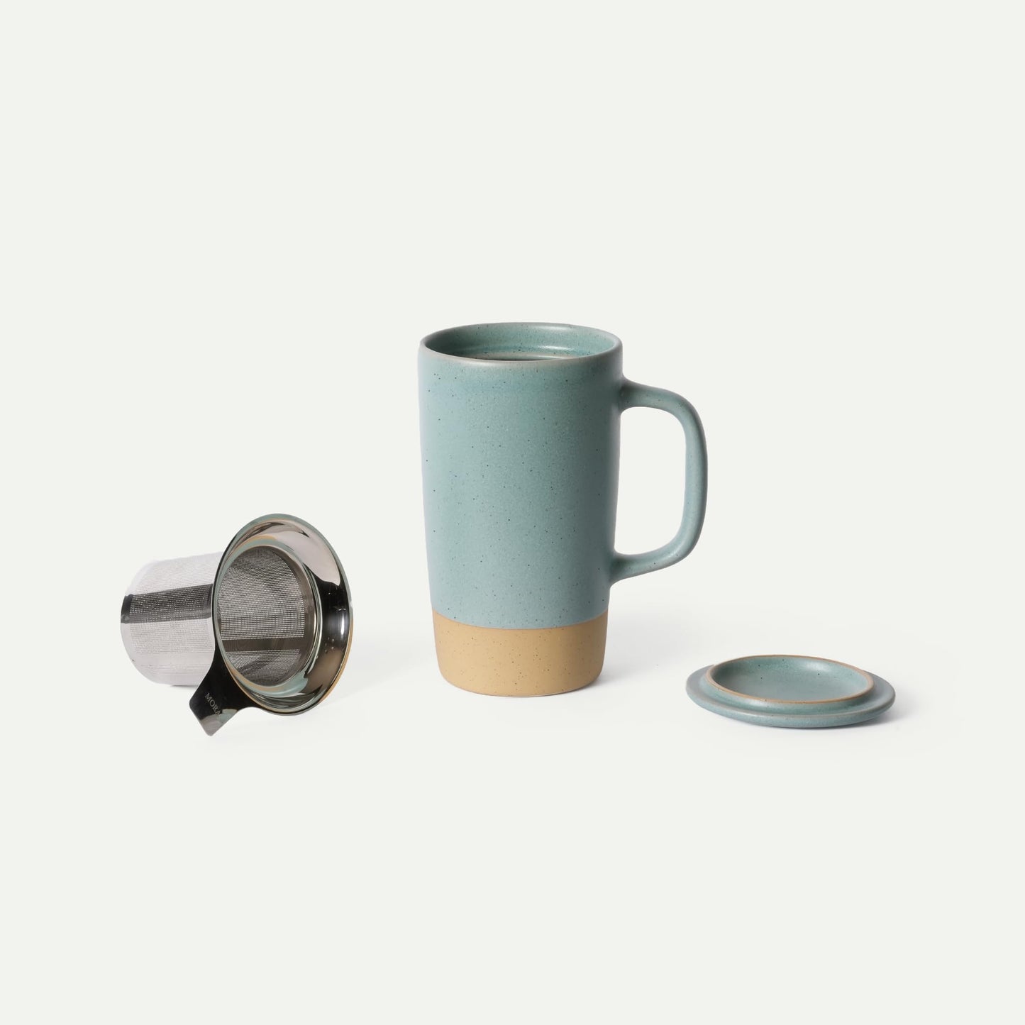 Mora Ceramics Large Tea Mug with Loose Leaf Infuser and Ceramic Lid, 18 oz, Portable, Microwave and Dishwasher Safe, Tall Coffee Cup - Rustic Matte Ceramic Glaze, Modern Herbal Tea Strainer, Olive