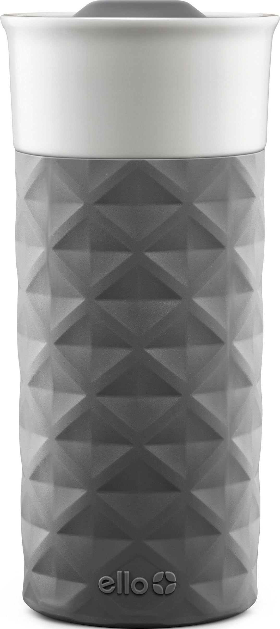 Ello Ogden Ceramic Travel Mug with Splash-Resistant Slider Lid and Protective Silicone Boot, Perfect for Coffee or Tea, BPA Free, Dishwasher Safe, Gray, 16 oz, 758-0438-040 | Splash-resistant ceramic travel mug with slider lid and protective silicone slee