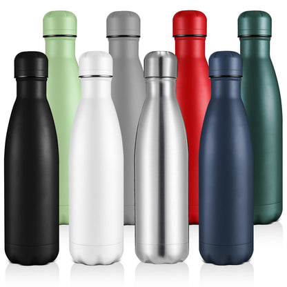 Volhoply 17oz Insulated Stainless Steel Water Bottle, Double Wall Vacuum Flask, Keeps Cold 24h & Hot 12h, Available in Packs of 1, 4, or 8（Silver,1 Pack)