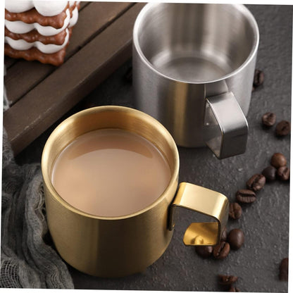 VICASKY Stainless Steel Double Breakfast Cup with Handle Insulated Milk and Cereal Mug for Home and Restaurant Use Household Stainless Mug Silver