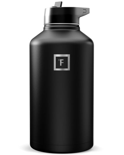 IRON °FLASK 40 oz Wide Mouth Water Bottle with Straw | Insulated Stainless Steel Sports Water Bottle with Leakproof Straw Lid - BPA Free, Cold 24 Hrs, Sweat Free (Midnight Black)