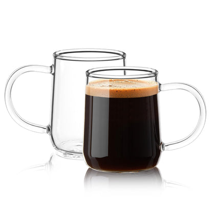 Glass Coffee Mugs, 16 oz Glass Coffee Cups Set of 2, Clear Borosilicate Glass Mugs with Handles for Cappuccino, Tea, Latte, Hot/Cold Beverages, Wine, Americano