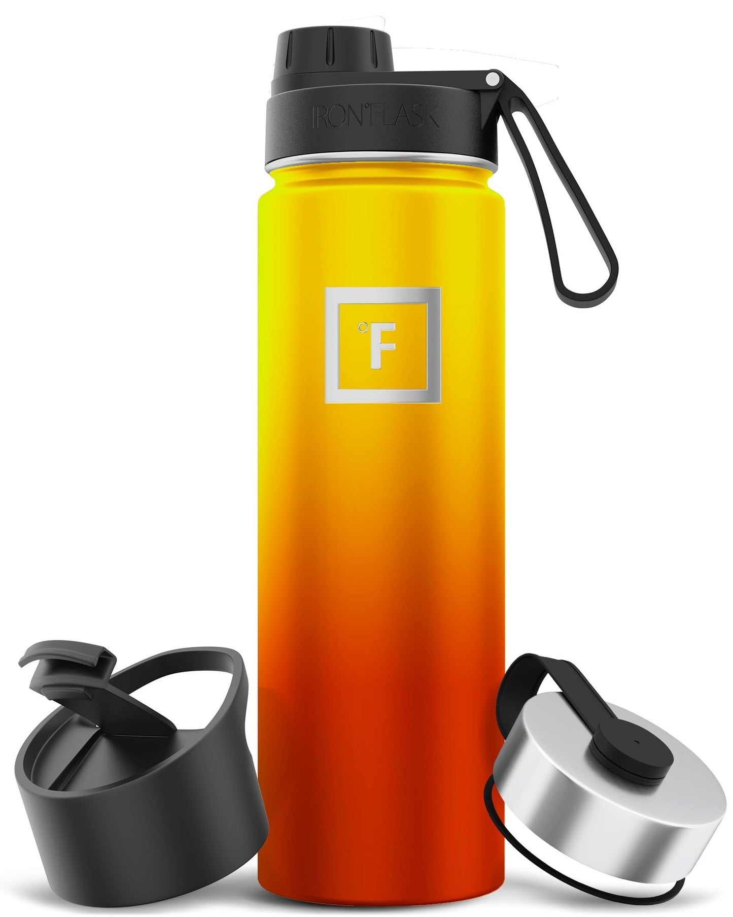 IRON °FLASK 32 oz Wide Mouth Water Bottle with 3 Lids | Insulated Stainless Steel Sports Water Bottle with 3 Leakproof Lids - BPA Free, Cold 24 Hrs, Sweat Free (Midnight Black)