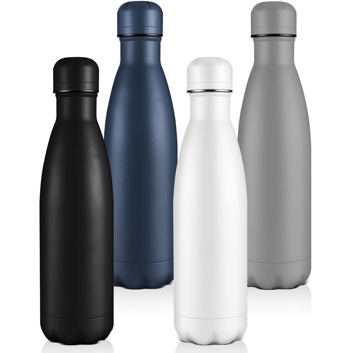 Volhoply 17oz Insulated Stainless Steel Water Bottle, Double Wall Vacuum Flask, Keeps Cold 24h & Hot 12h, Available in Packs of 1, 4, or 8（Silver,1 Pack)