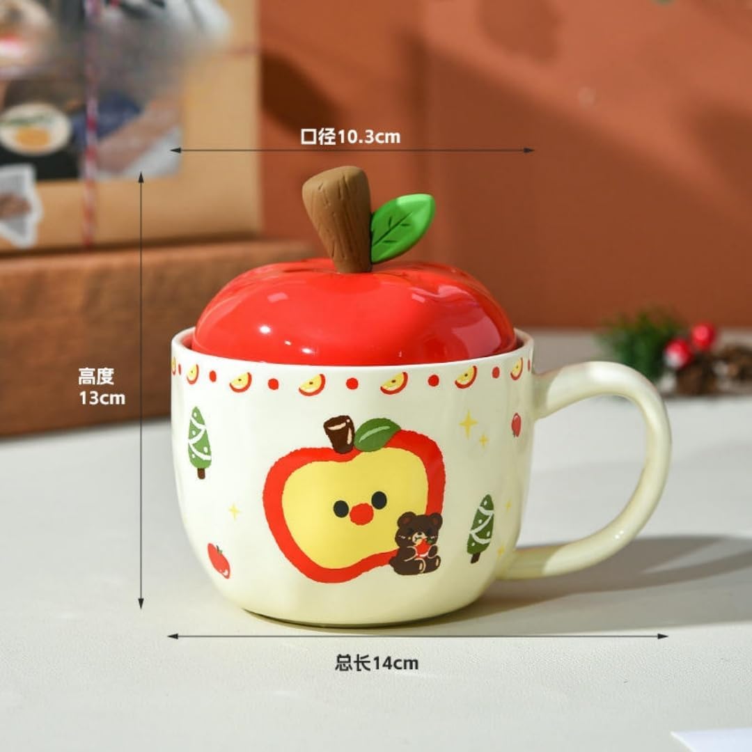 420Ml Ceramic Apple Breakfast Milk Cup With Lid