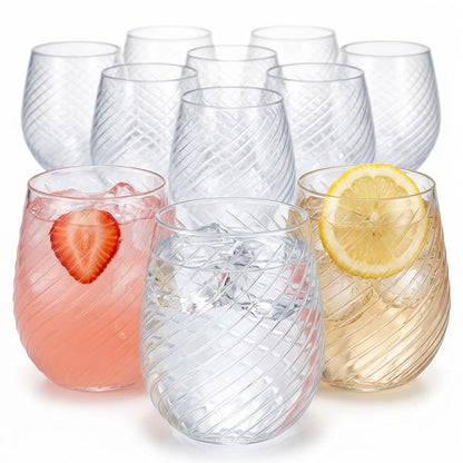 40 Pack 12oz Ribbed Stemless Disposable Plastic Wine Glasses, Shatterproof | BPA-Free Recyclable Reusable Cocktail Champagne Whiskey Cups, Unbreakable Clear PET for Wedding Party Birthday Outdoor Events