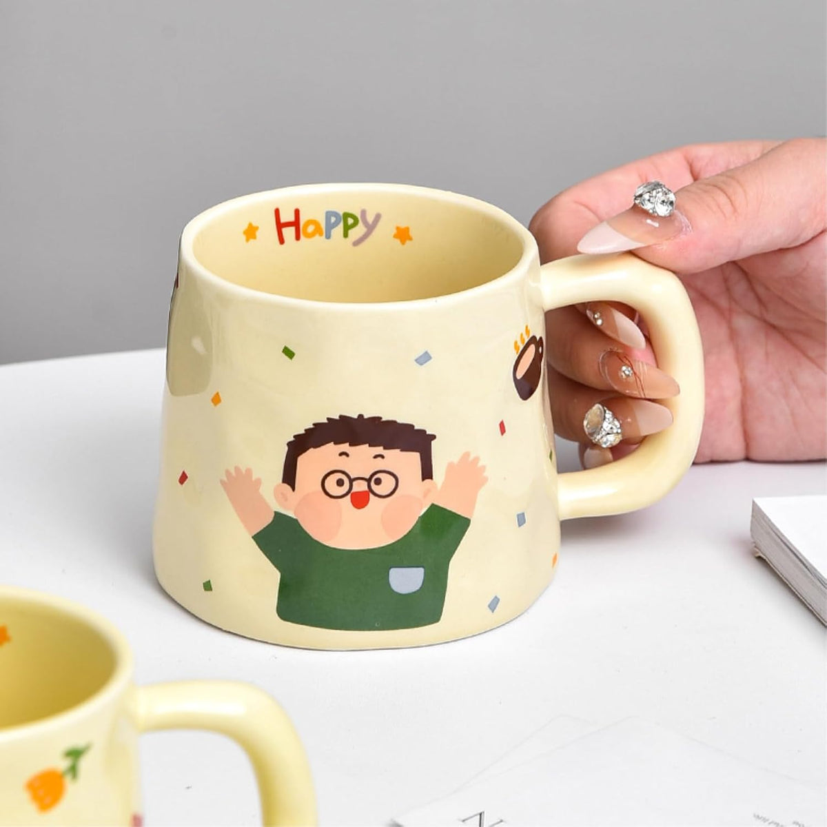 380ml-12.5oz cartoon milk parent-child cup breakfast drinking ceramic cup-adolescents