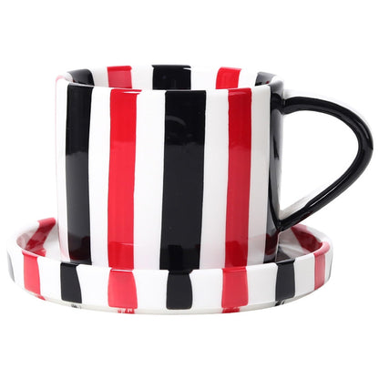 8 Oz Coffee Mug Large Espresso Cups With Saucer Ceramic Coffee Mugs Porcelain Coffee Cup With Saucer Hand-Painted Striped Art Cup And Saucer,C