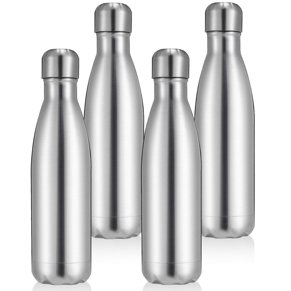 Volhoply 17oz Insulated Stainless Steel Water Bottle, Double Wall Vacuum Flask, Keeps Cold 24h & Hot 12h, Available in Packs of 1, 4, or 8（Silver,1 Pack)
