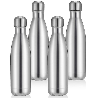 Volhoply 17oz Insulated Stainless Steel Water Bottle, Double Wall Vacuum Flask, Keeps Cold 24h & Hot 12h, Available in Packs of 1, 4, or 8（Silver,1 Pack)