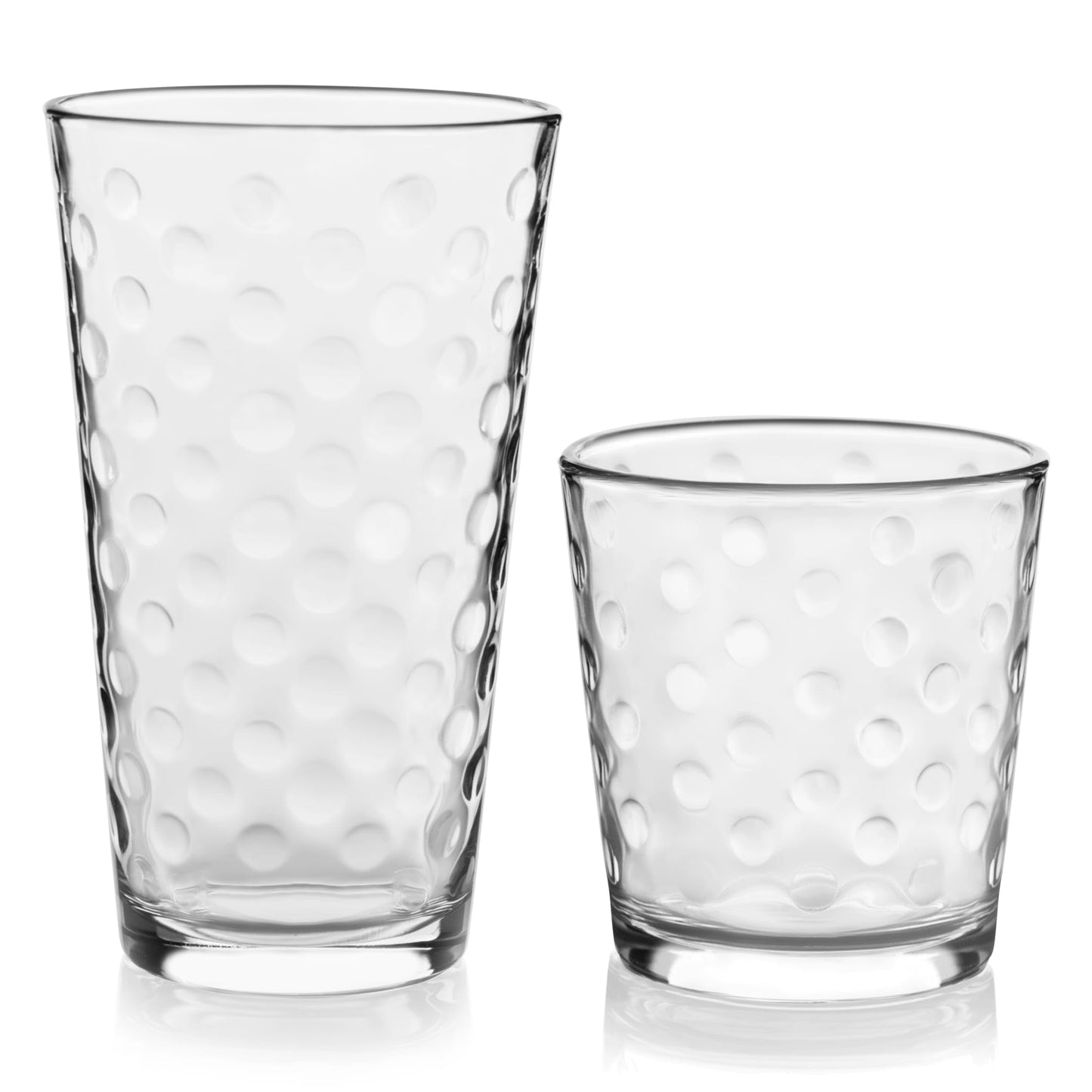 Polaris Axis Tumbler & Rocks Drinking Glasses Set of 16, Glass Cups | 17.75 oz and 15 oz Capacities for Water, Juice, Cocktails, and More with Dishwasher-Safe Convenience for Easy Cleanup