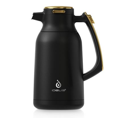 IDEUS Thermal Coffee Carafe, Stainless Steel Double Wall Insulated Vacuum Flask, Water Jug Coffee Server and Beverage Dispenser, Heat and Cold Retention (White-Gold, 68, Fluid Ounces)