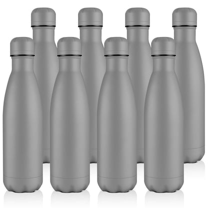 Volhoply 17oz Insulated Stainless Steel Water Bottle, Double Wall Vacuum Flask, Keeps Cold 24h & Hot 12h, Available in Packs of 1, 4, or 8（Silver,1 Pack)