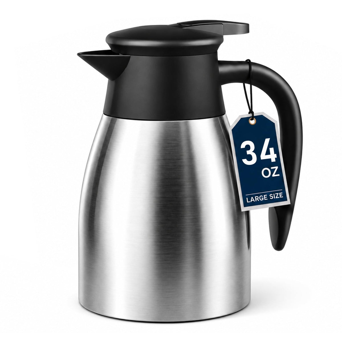 Thermal Coffee Carafe for Keeping Hot – 34OZ Insulated Small Coffee Pot | 304 Stainless Steel Coffee Flask, Tea Pitcher for Hot Drinks Liquid Water, Insulated Beverage Dispenser for Parties