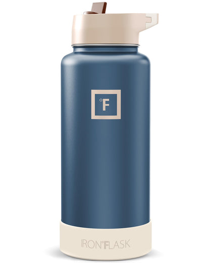 IRON °FLASK 32 oz Wide Mouth Water Bottle with 3 Lids | Insulated Stainless Steel Sports Water Bottle with 3 Leakproof Lids - BPA Free, Cold 24 Hrs, Sweat Free (Midnight Black)