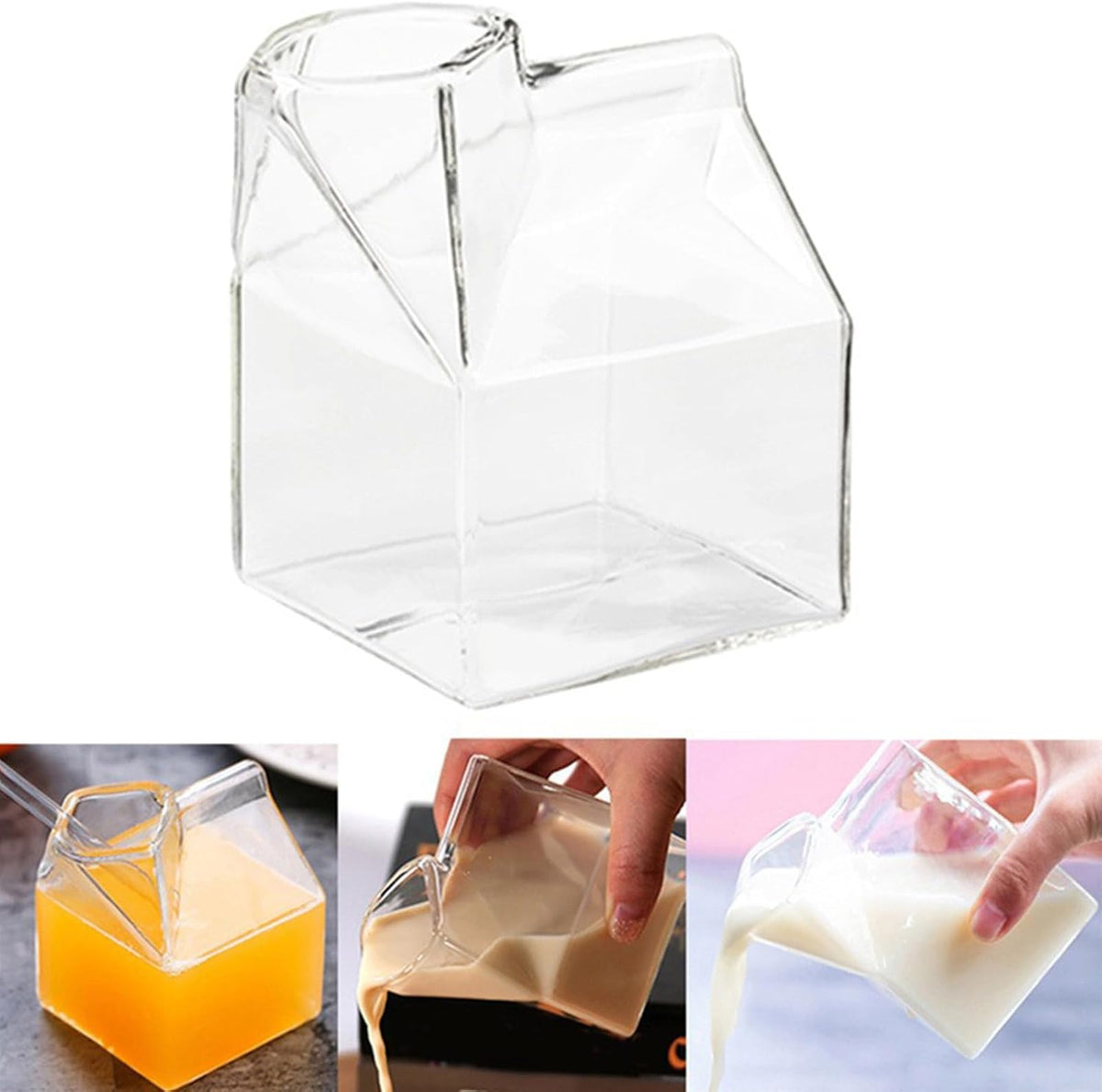 Milk Box Shape Glass Cups Clear Cocktails Glasses Square Container Pitcher Students Drink Bottle Teas Drinkware