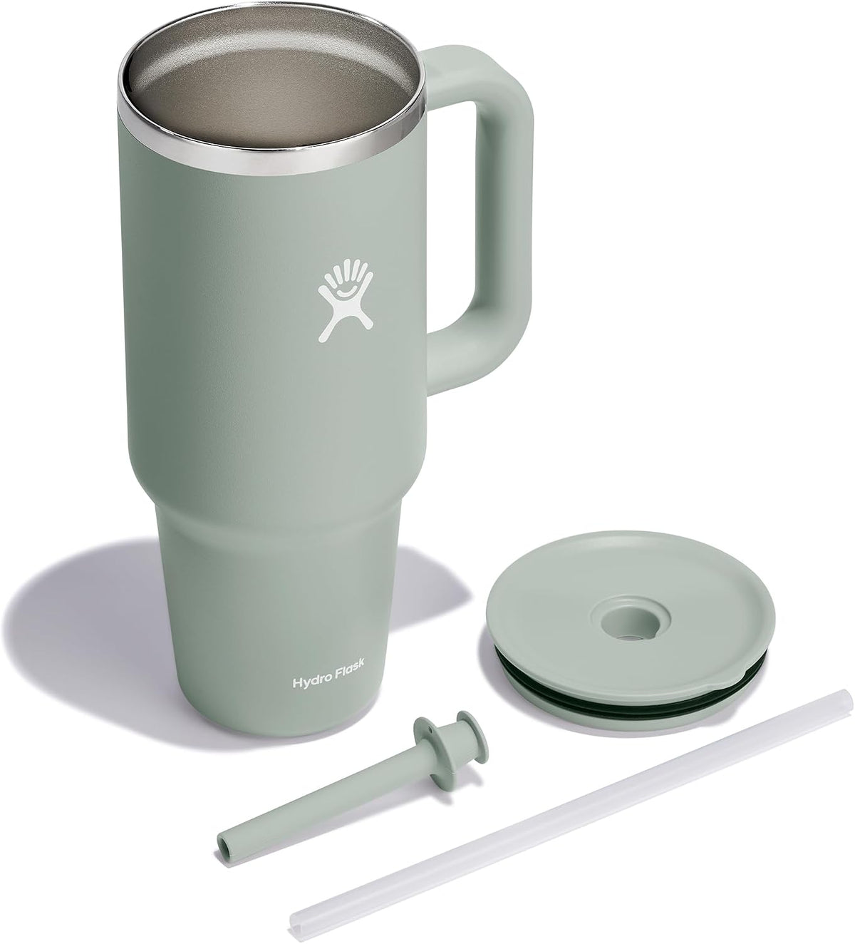 Hydro Flask Travel Tumbler with Handle, Lid and Straw - Insulated Stainless Steel in 40 Oz Agave