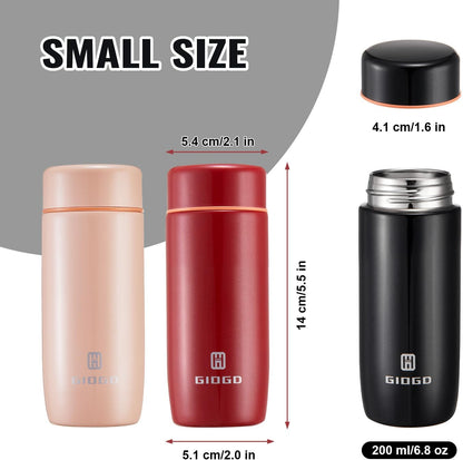 Small Thermo Bottle Mini Vacuum Insulated Water Bottle 200ml/6.8oz Water Flask Stainless Steel Thermal Water Bottles Thermo for Hot and Cold Drinks for Purse Handbag Pocket (Black)