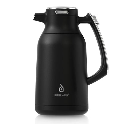 IDEUS Thermal Coffee Carafe, Stainless Steel Double Wall Insulated Vacuum Flask, Water Jug Coffee Server and Beverage Dispenser, Heat and Cold Retention (White-Gold, 68, Fluid Ounces)
