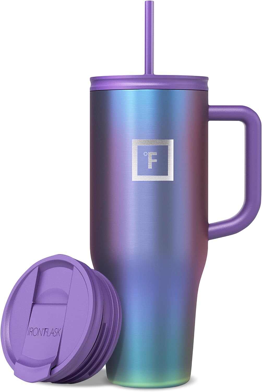 IRON °FLASK 40 oz Co-Pilot Insulated Travel Mug | Insulated Travel Mug with Straw & Flip Cap Lids - Cup Holder Fit, Leakproof, BPA Free (Aurora)