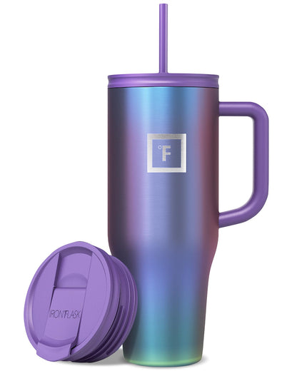 IRON °FLASK 40 oz Co-Pilot Insulated Travel Mug | Insulated Travel Mug with Straw & Flip Cap Lids - Cup Holder Fit, Leakproof, BPA Free (Aurora)