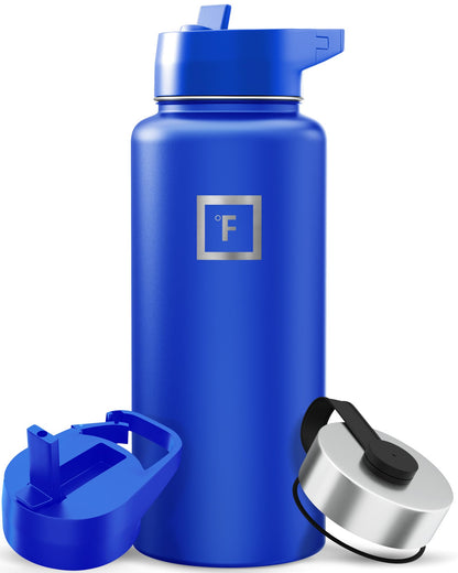 IRON °FLASK 32 oz Wide Mouth Water Bottle with 3 Lids | Insulated Stainless Steel Sports Water Bottle with 3 Leakproof Lids - BPA Free, Cold 24 Hrs, Sweat Free (Midnight Black)