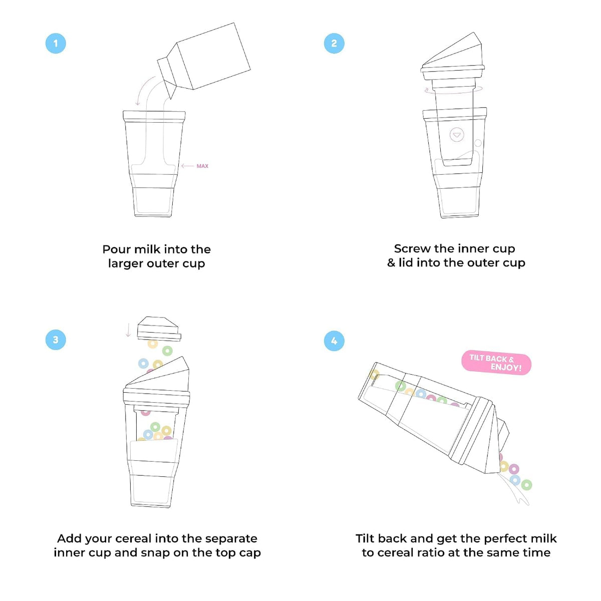 CRUNCHCUP XL Portable Cereal Cup for Breakfast On the Go - Pink | Skip the Spoon and Bowl - Designed for a quick, convenient breakfast at home, on the go, or during busy mornings.
