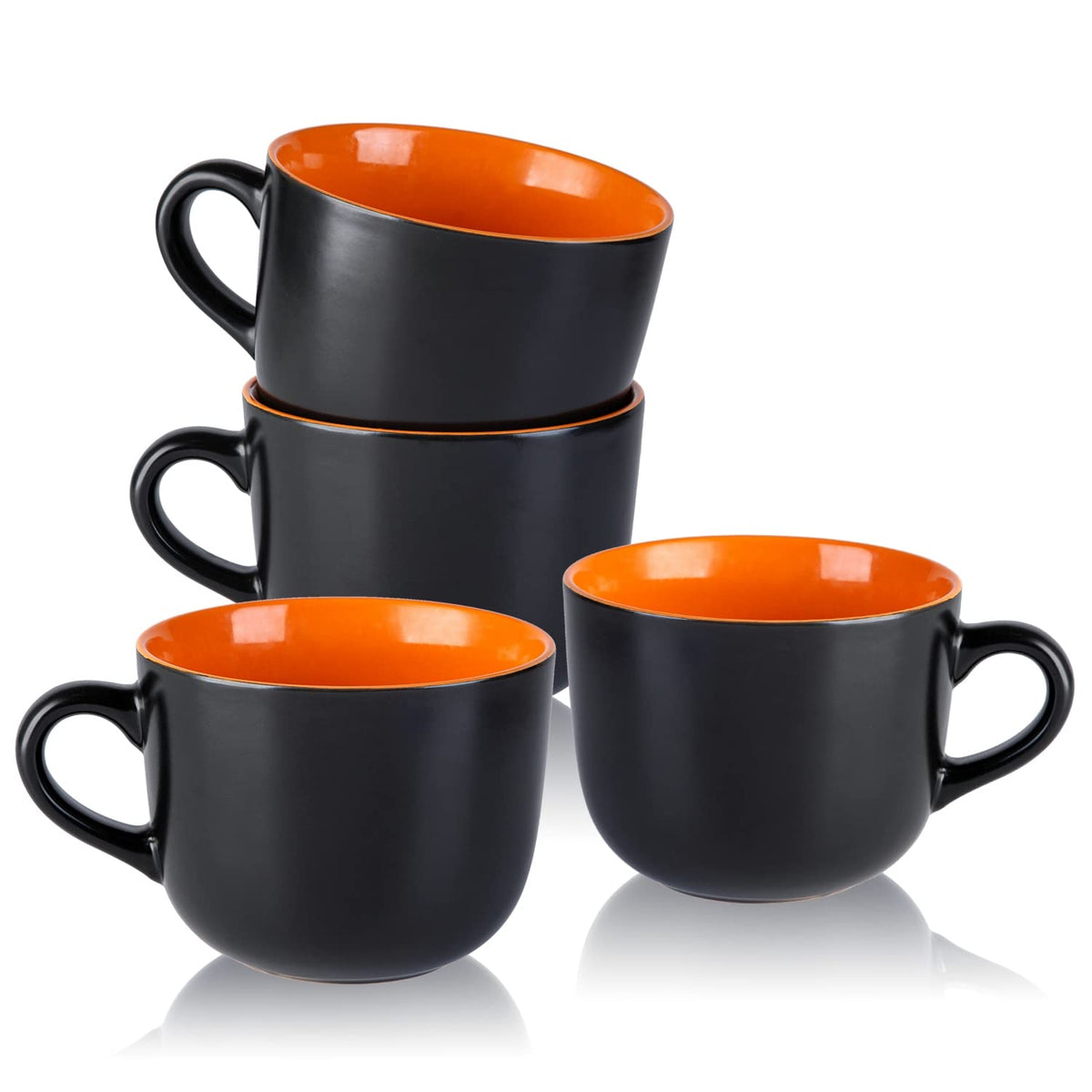 AmorArc 24 oz Soup Mugs with Handles, Jumbo Ceramic Bowls Mugs Set with handles for Coffee Cereal Cappuccino Snacks, Microwave&Dishwasher safe Soup Cups for Meal-Multicolor