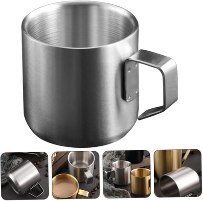 Wakauto Stainless Steel Double Breakfast Cup with Handle Multi Use Milk and Cereal Container for Home Coffee Fruit Storage Food Safe Metal Porcelain Alternative