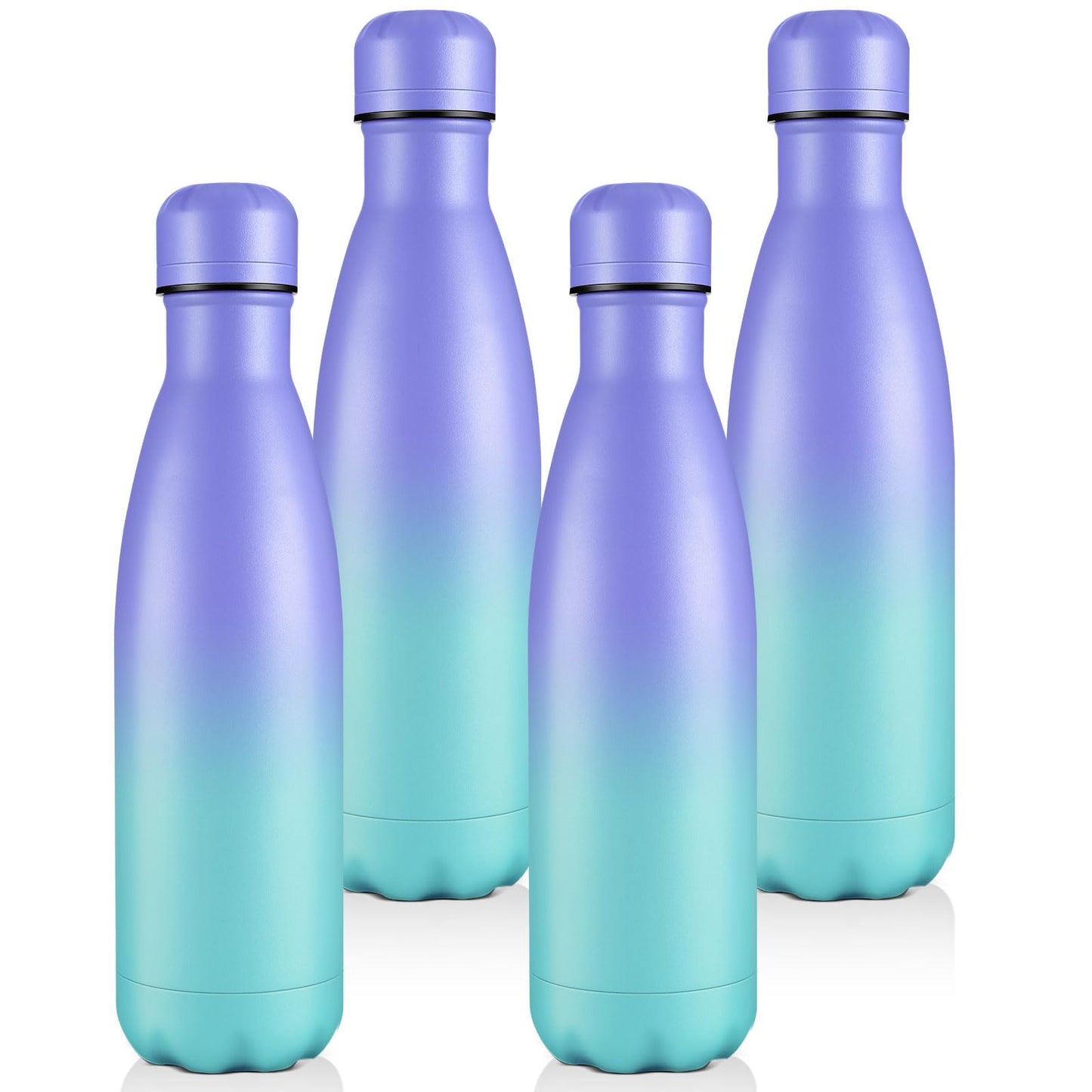 Volhoply 17oz Insulated Stainless Steel Water Bottle, Double Wall Vacuum Flask, Keeps Cold 24h & Hot 12h, Available in Packs of 1, 4, or 8（Silver,1 Pack)