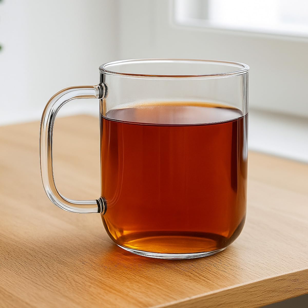 Aquach 20oz Glass Coffee Mugs Set of 2, Clear Borosilicate Cups with Handle | Dishwasher/Microwave Safe, Borosilicate Glass, Single-walled, Smooth Rim, Handle Comfort, Large Capacity