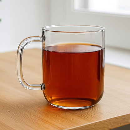 Aquach 20oz Glass Coffee Mugs Set of 2, Clear Borosilicate Cups with Handle | Dishwasher/Microwave Safe, Borosilicate Glass, Single-walled, Smooth Rim, Handle Comfort, Large Capacity